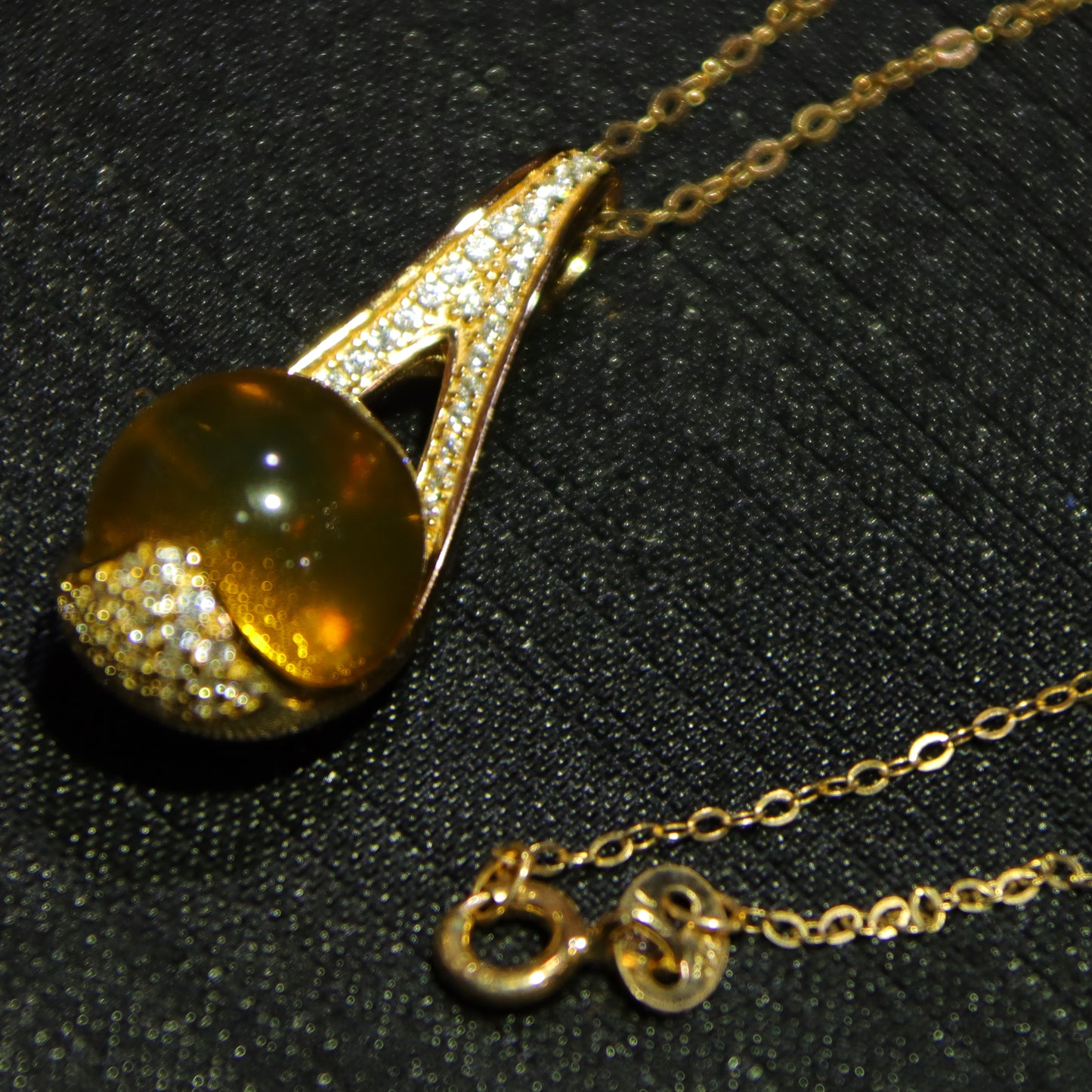 Sterling silver zircon inlaid natural amber Mexican blue amber pendant necklace 11mm round beads