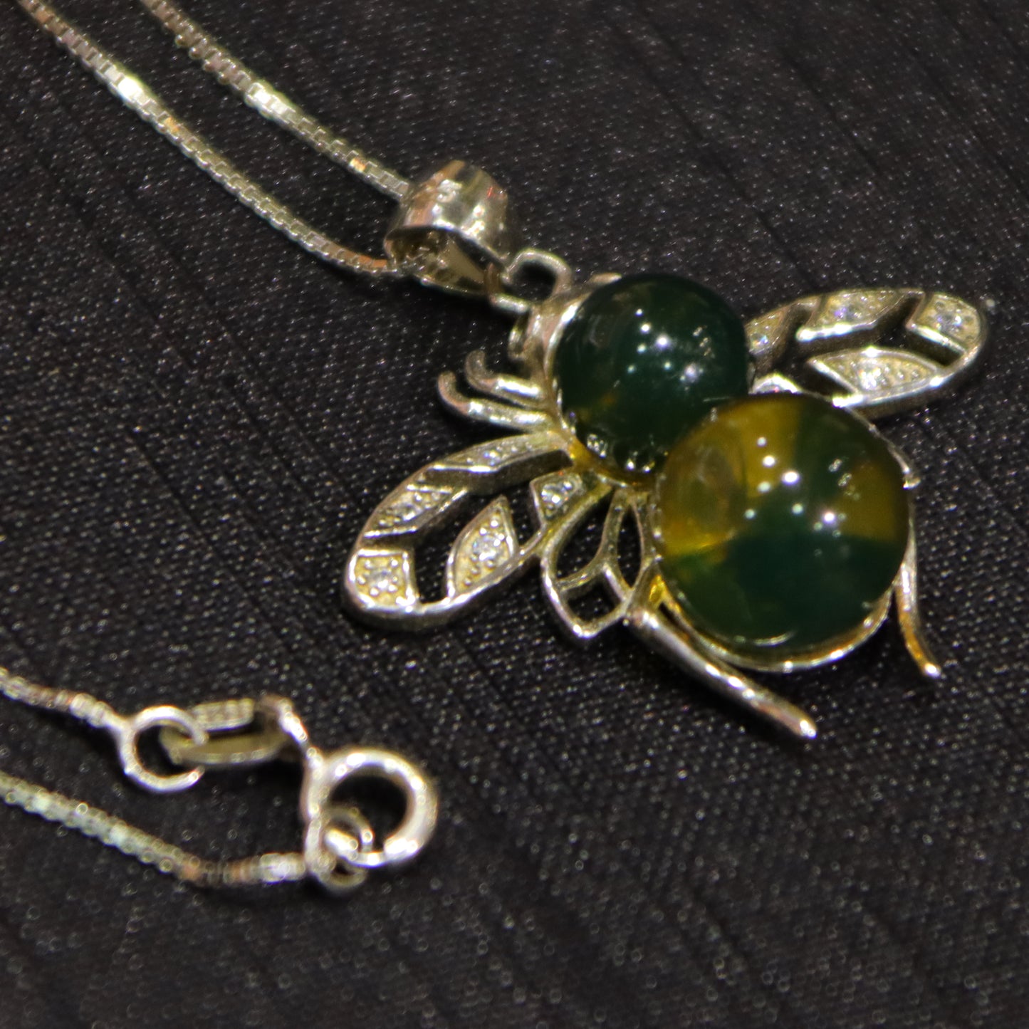 925 Sterling Silver with Natural Mexico Blue Amber Bee Pendant with 8mm and 9mm Beads - Natural Jewelry
