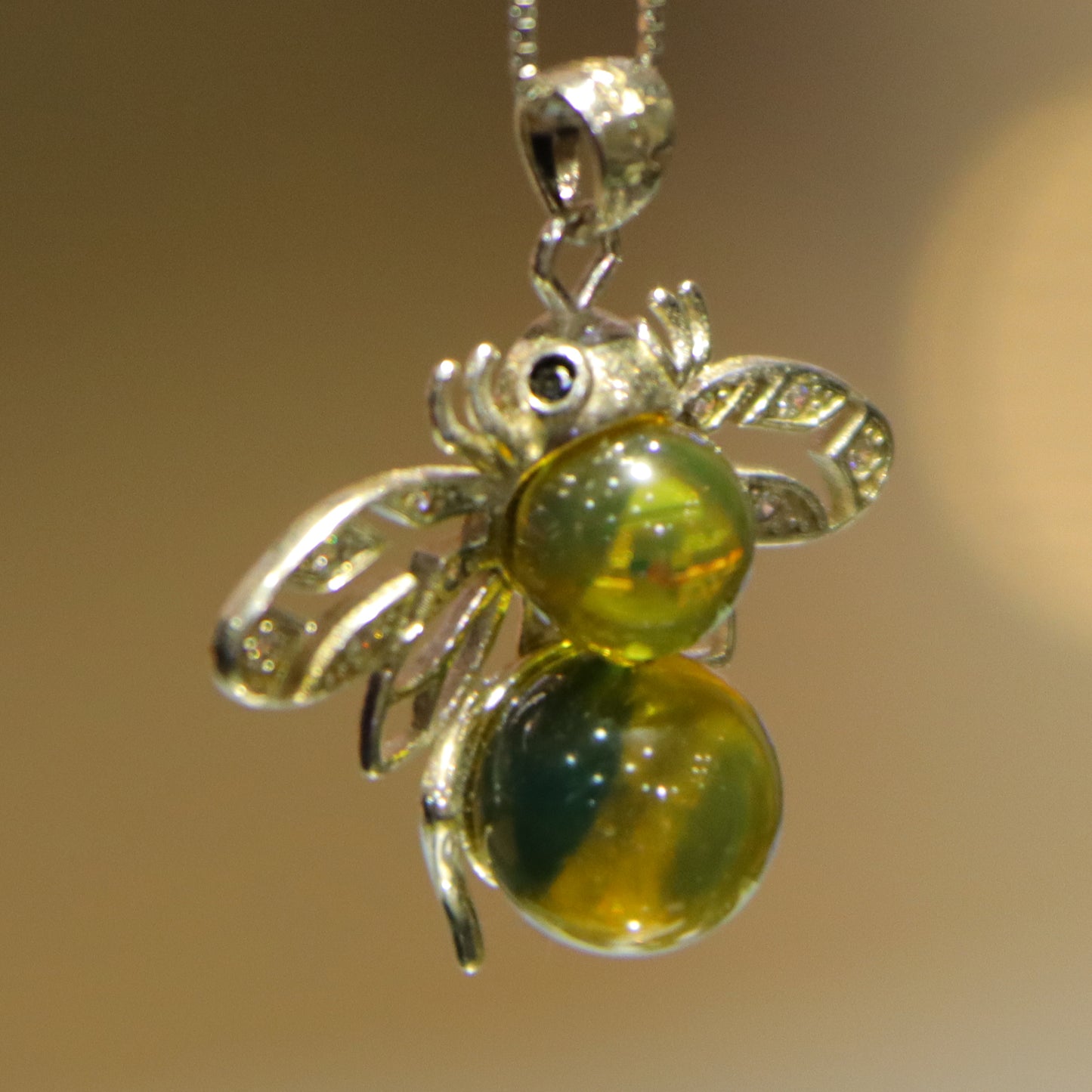 925 Sterling Silver with Natural Mexico Blue Amber Bee Pendant with 8mm and 9mm Beads - Natural Jewelry