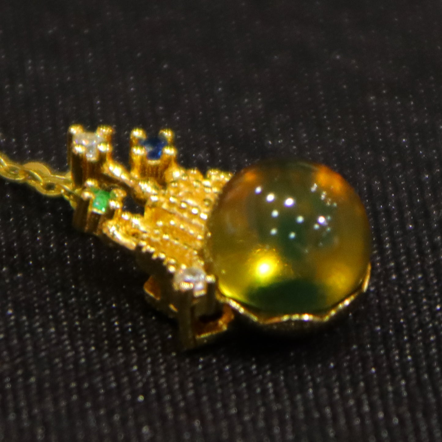 Natural Mexico Blue Amber Pendant with Colorful Cubic Zirconia | 7mm Round Bead | Handcrafted Jewelry