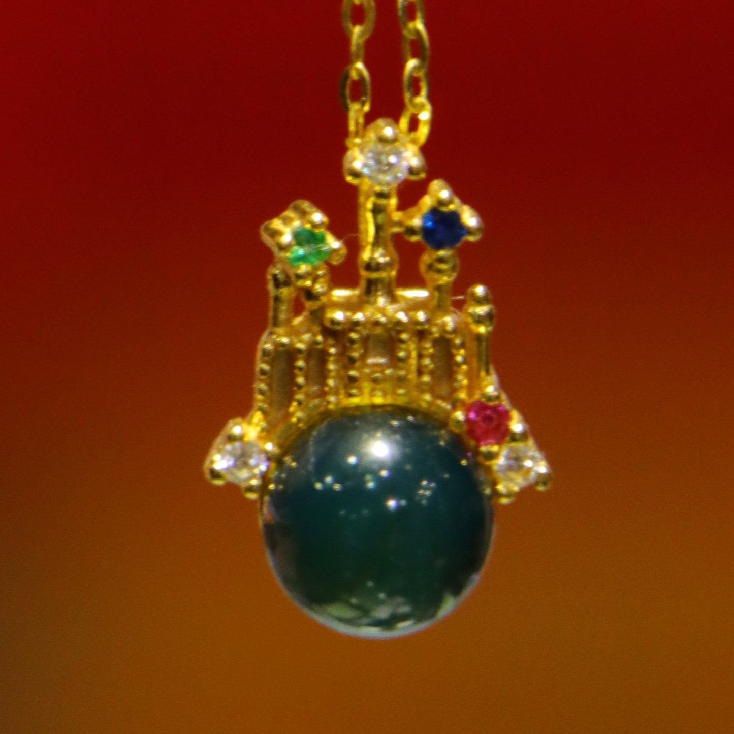 Natural Mexico Blue Amber Pendant with Colorful Cubic Zirconia | 7mm Round Bead | Handcrafted Jewelry
