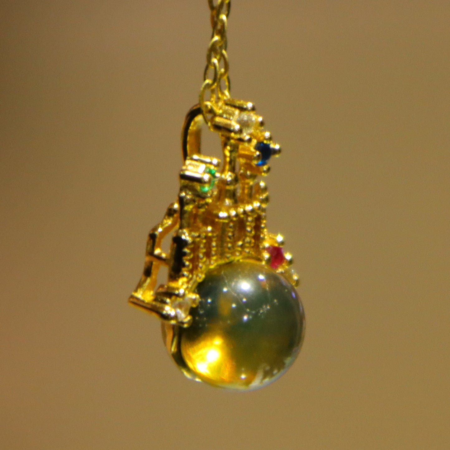 Natural Mexico Blue Amber Pendant with Colorful Cubic Zirconia | 7mm Round Bead | Handcrafted Jewelry