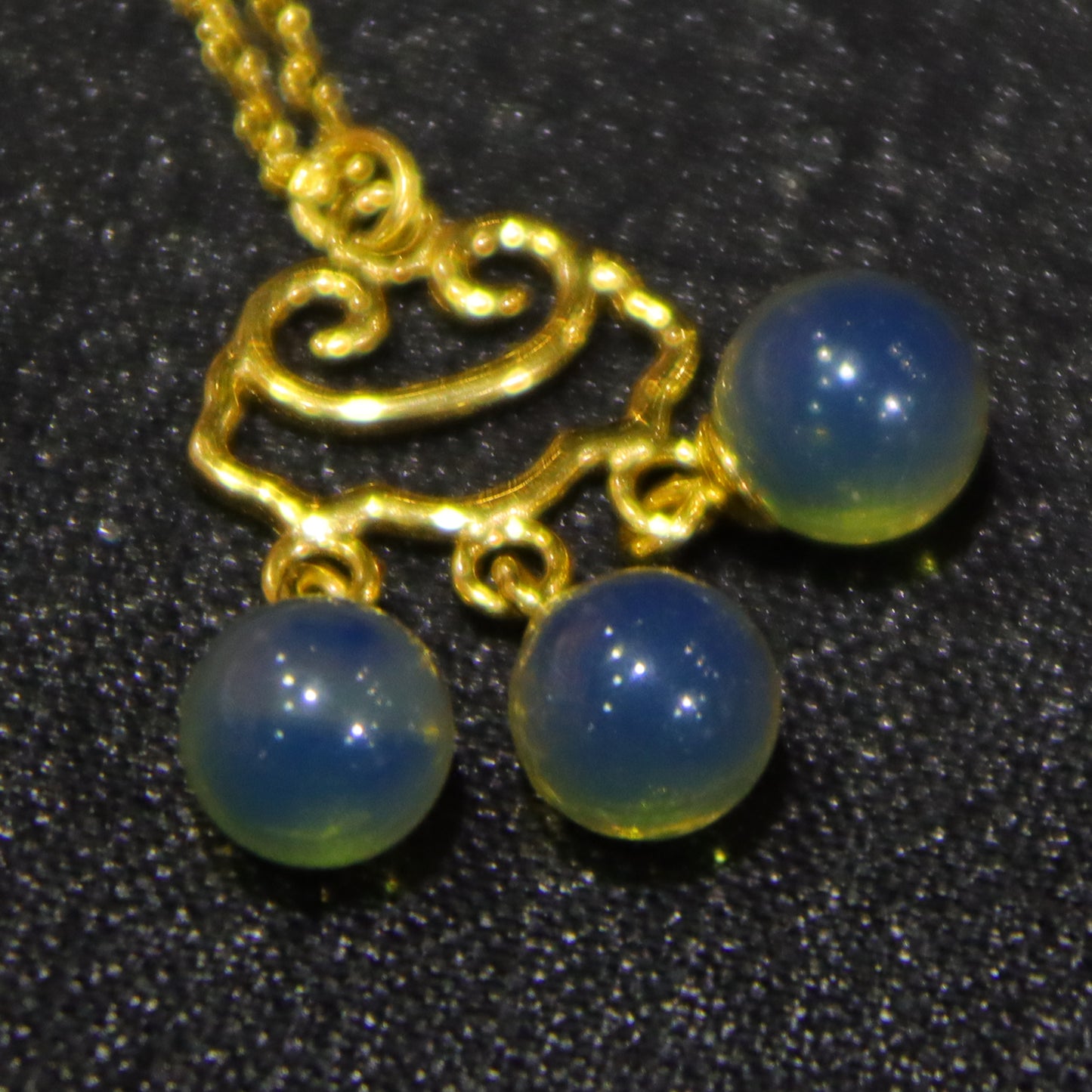 925 Sterling Silver Natural Mexico Blue Amber Cloud Openwork Ruyi Pendant Necklace