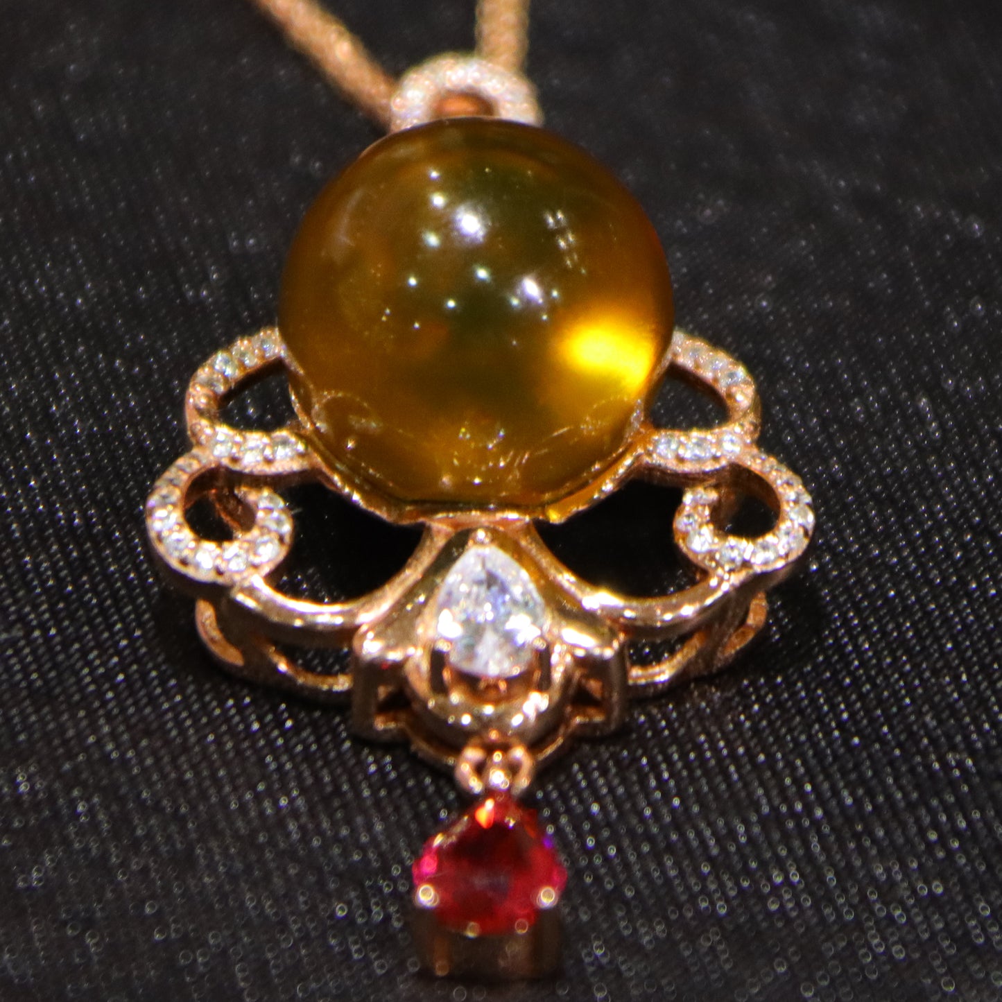 925 Sterling Silver Pendant with Natural Mexico Blue Amber Flower Design, 14mm Round Bead