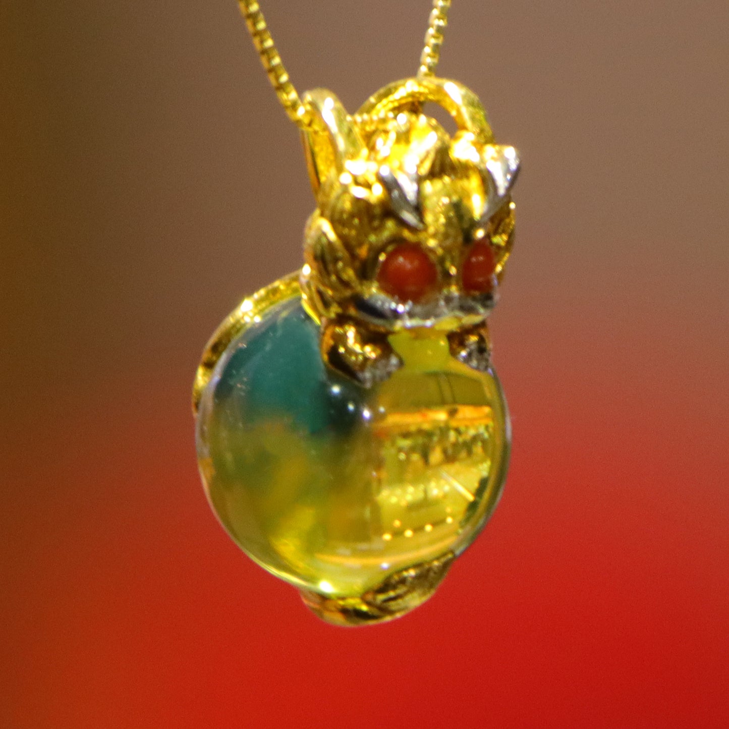 925 Sterling Silver Owl Clasp Pendant with Natural Mexico Blue Amber, 12mm Bead