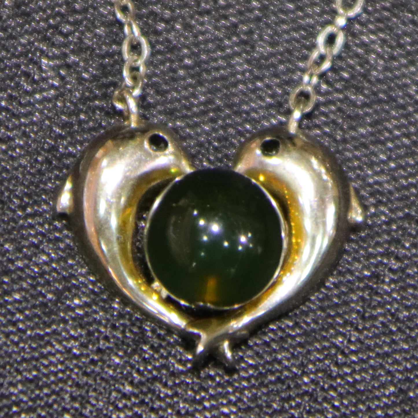 925 Sterling Silver Dolphin Heart Pendant with Natural Mexico Blue Amber Gemstone