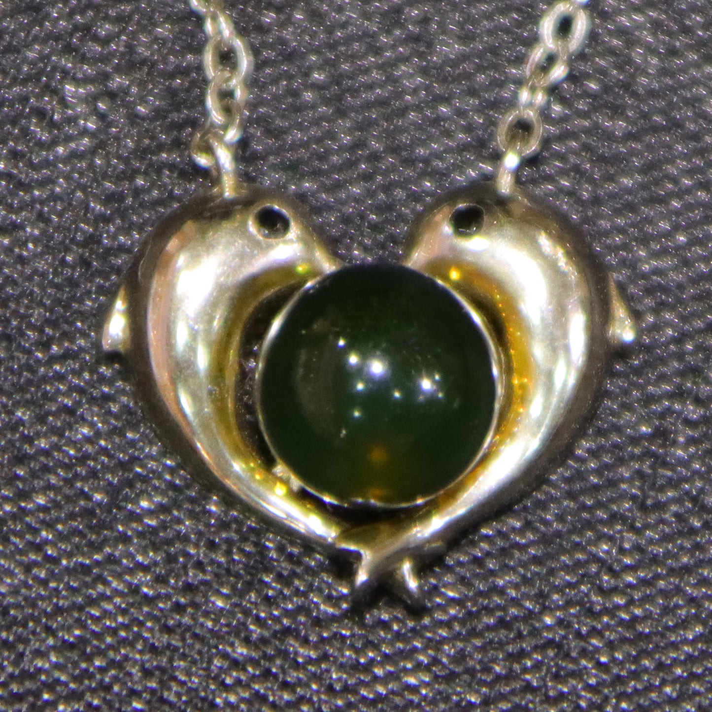 925 Sterling Silver Dolphin Heart Pendant with Natural Mexico Blue Amber Gemstone