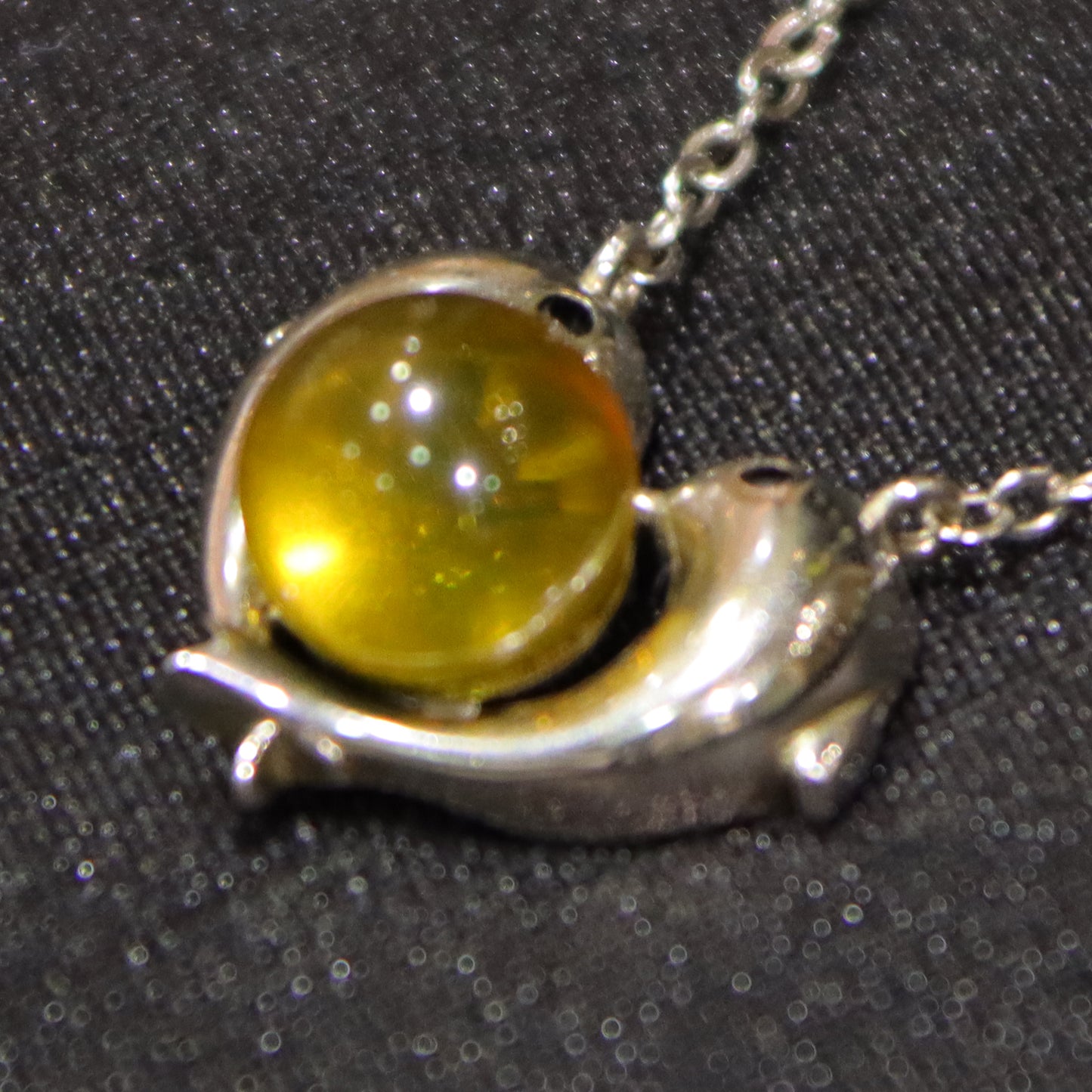 925 Sterling Silver Dolphin Heart Pendant with Natural Mexico Blue Amber Gemstone