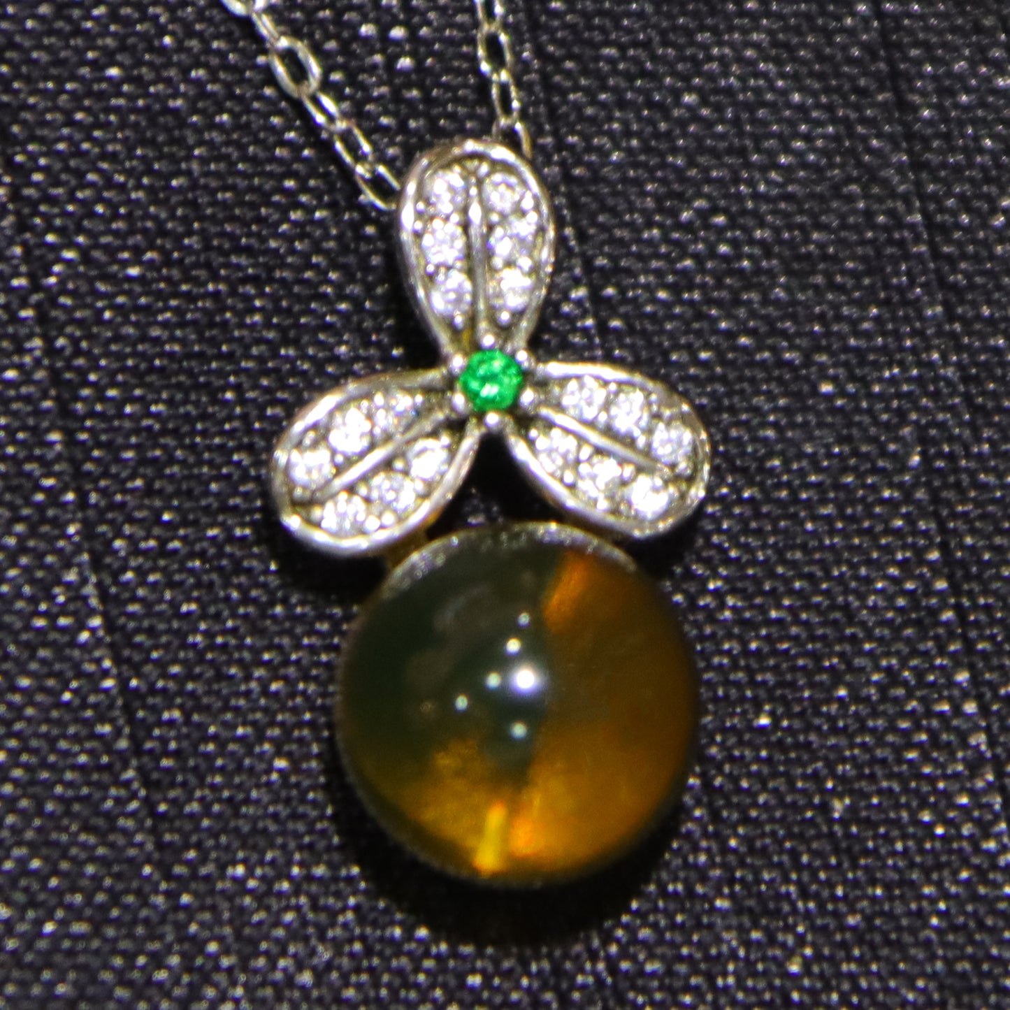 Natural Mexico Blue Amber Pendant with 925 Sterling Silver Clover Clasp – 9mm Bead Handmade Jewelry