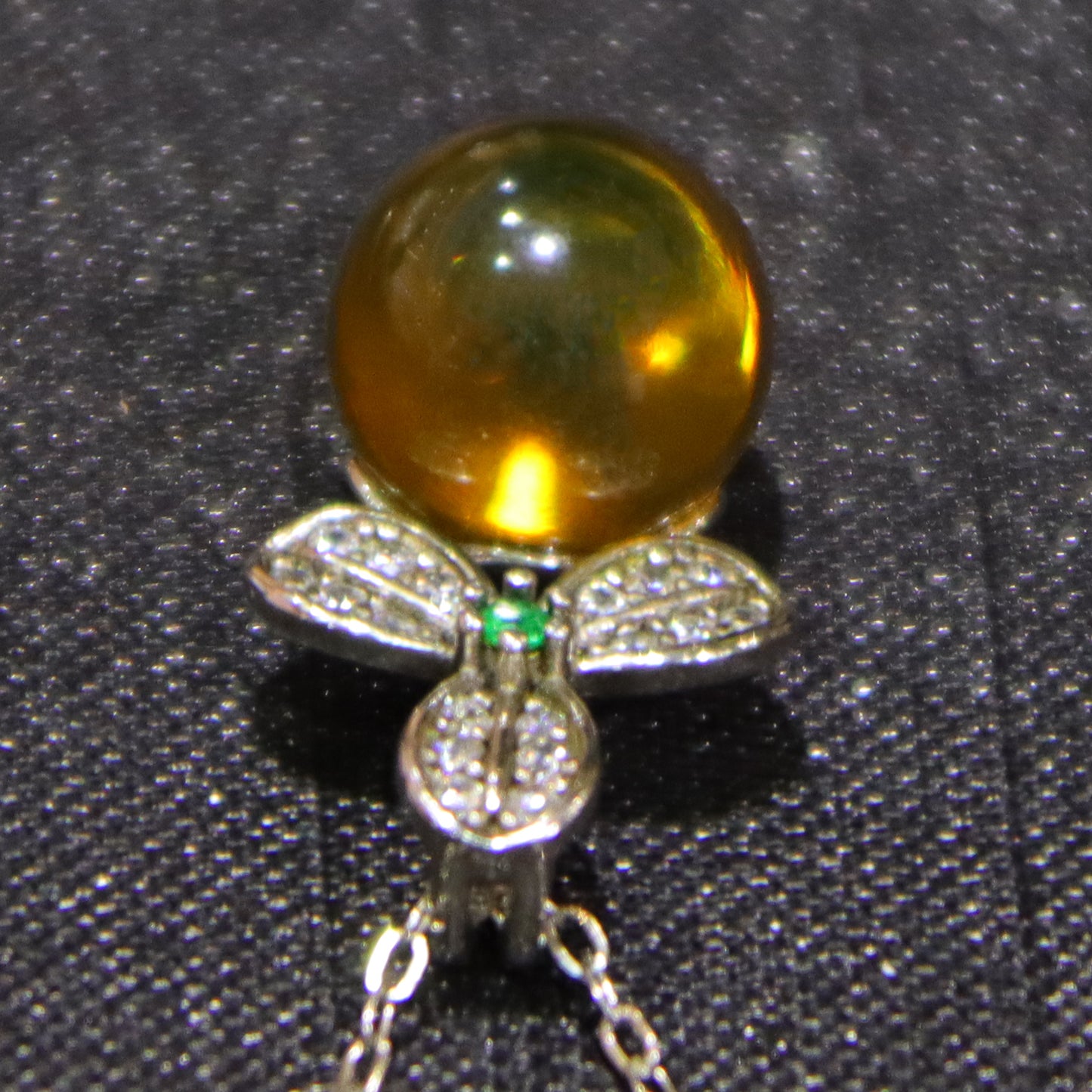 Natural Mexico Blue Amber Pendant with 925 Sterling Silver Clover Clasp – 9mm Bead Handmade Jewelry