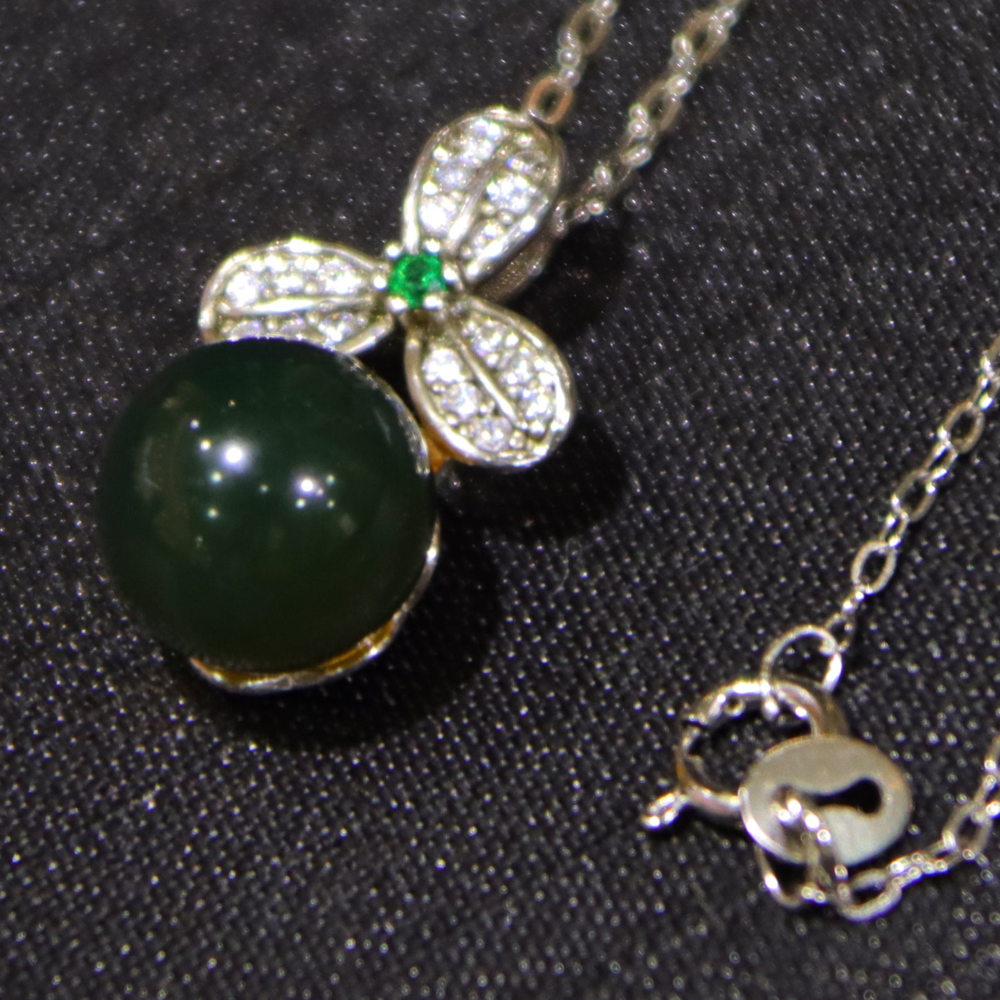 Natural Mexico Blue Amber Pendant with 925 Sterling Silver Clover Clasp – 9mm Bead Handmade Jewelry