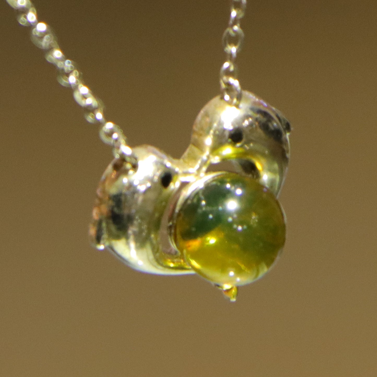 925 Sterling Silver Dolphin Heart Pendant with Natural Mexico Blue Amber Gemstone