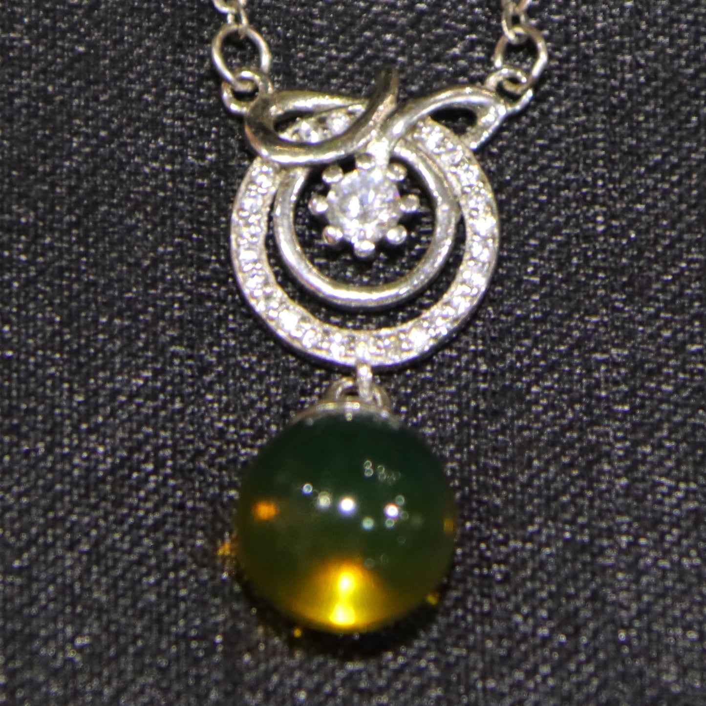 925 Sterling Silver Pendant with Natural Mexico Blue Amber Gemstone, Geometric Clasp
