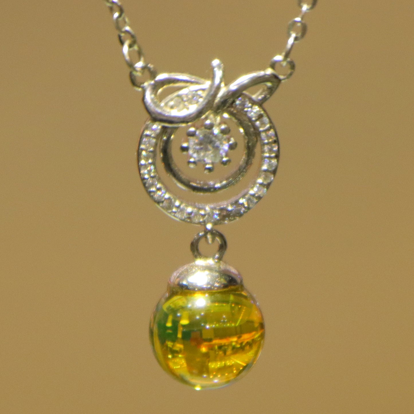 925 Sterling Silver Pendant with Natural Mexico Blue Amber Gemstone, Geometric Clasp