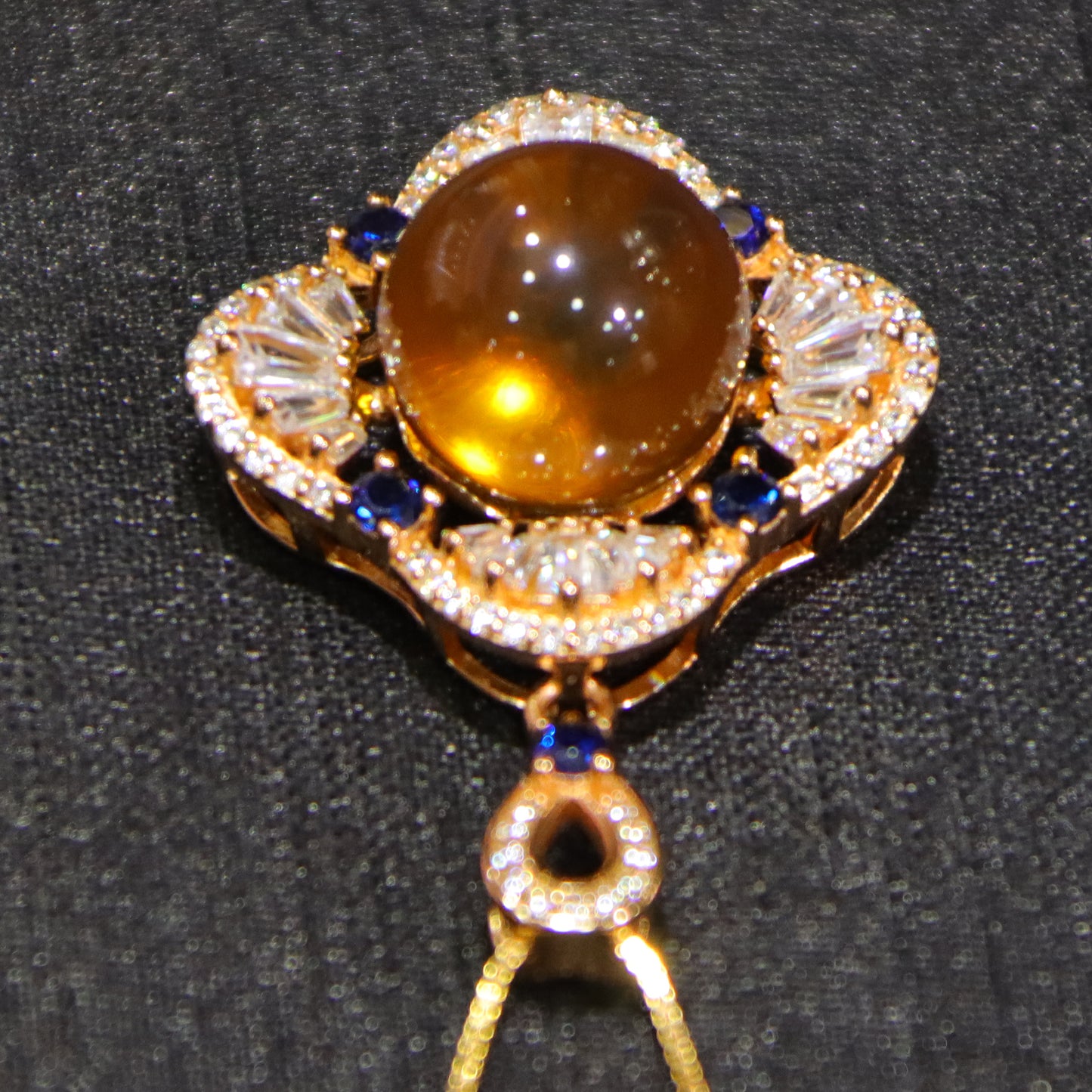 925 Sterling Silver Natural Mexico Blue Amber Pendant with Zirconia Square Halo, Minimalist Elegant Jewelry