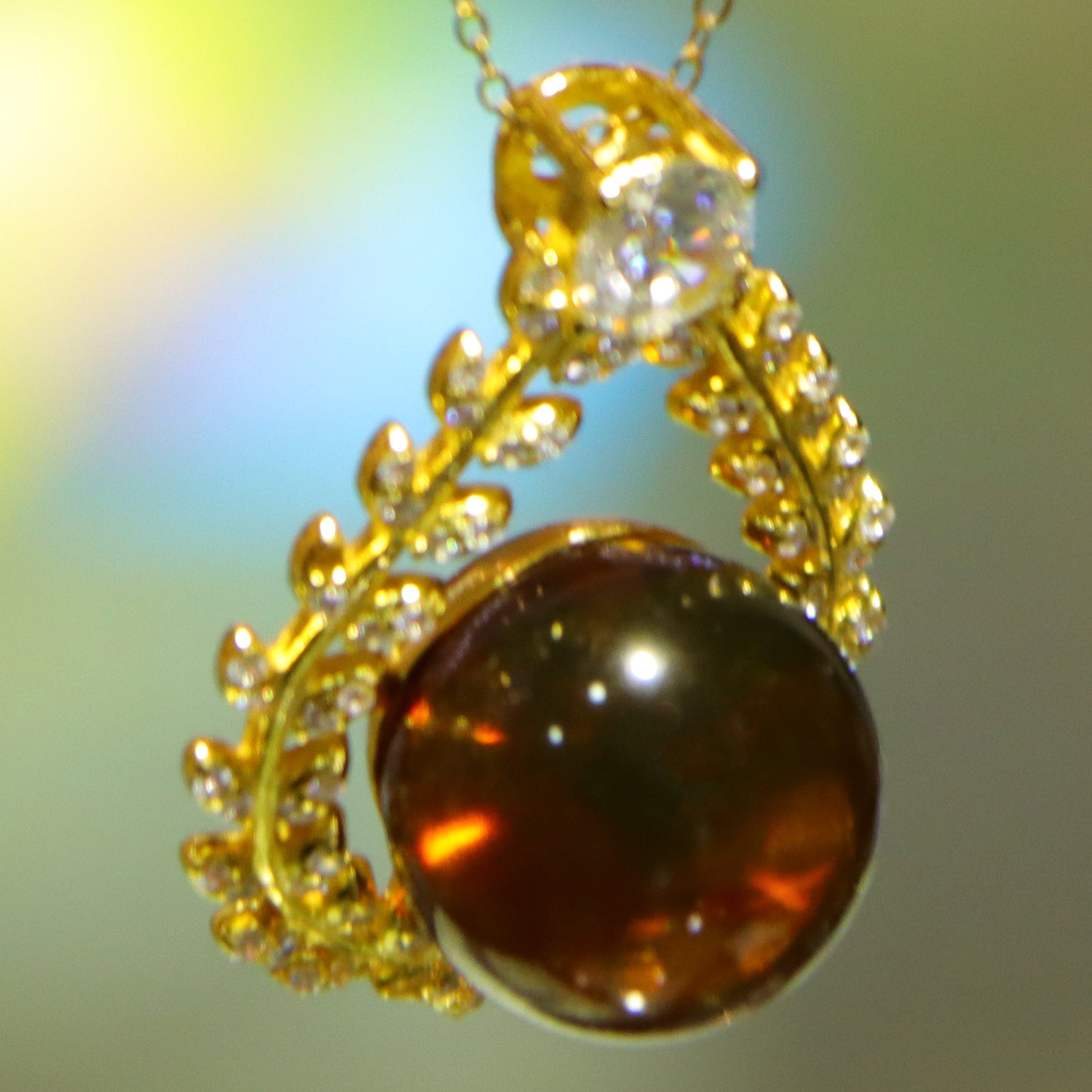 925 Sterling Silver Natural Mexico Blue Amber Ivy Pendant with 10mm Round Bead