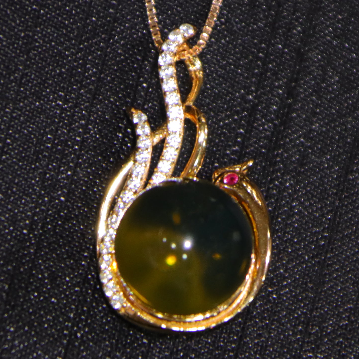 925 Sterling Silver Natural Mexico Blue Amber Phoenix Pendant with 12mm Round Bead