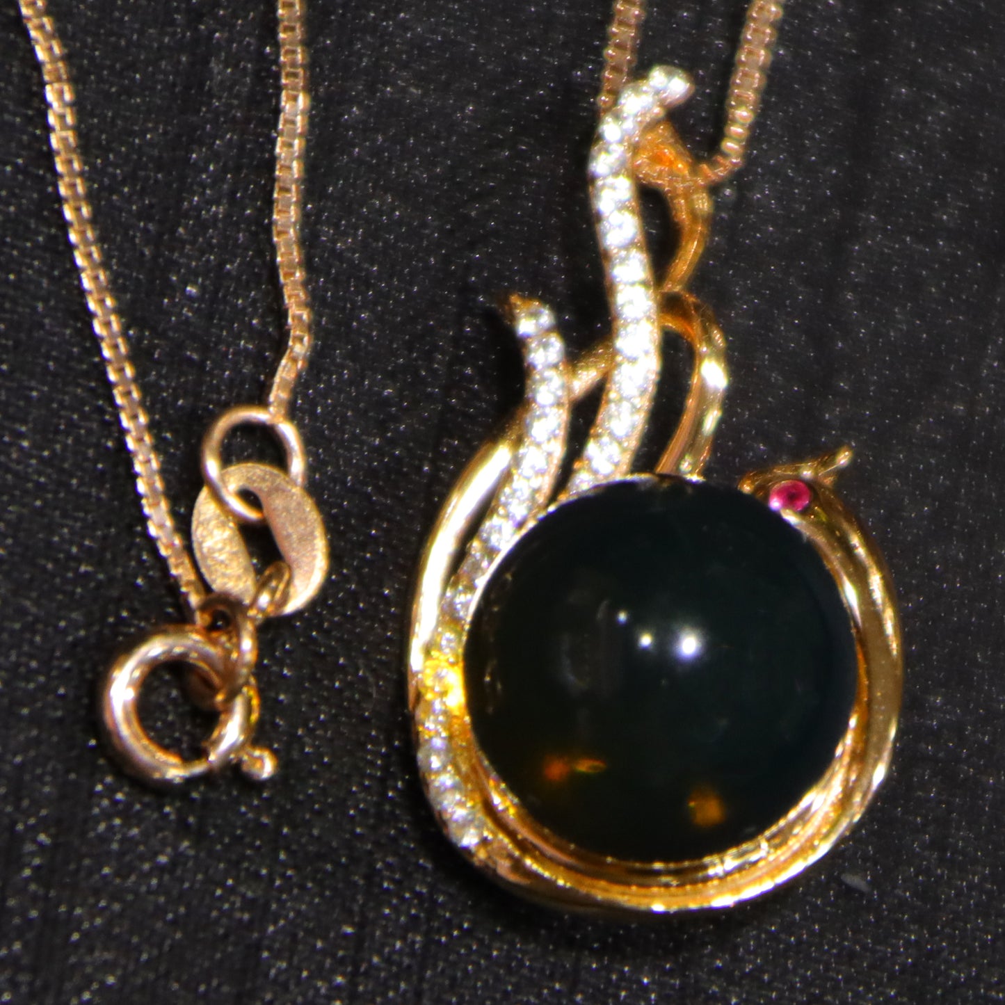 925 Sterling Silver Natural Mexico Blue Amber Phoenix Pendant with 12mm Round Bead