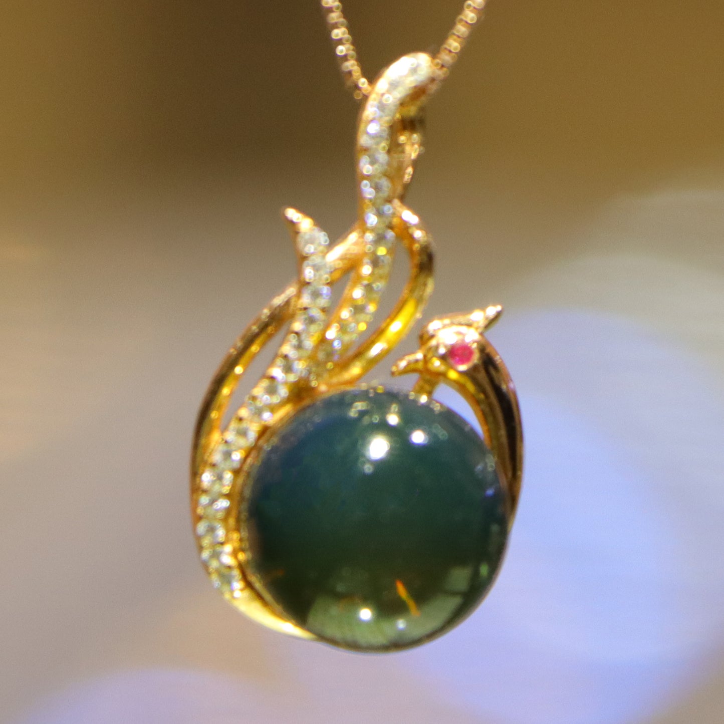 925 Sterling Silver Natural Mexico Blue Amber Phoenix Pendant with 12mm Round Bead