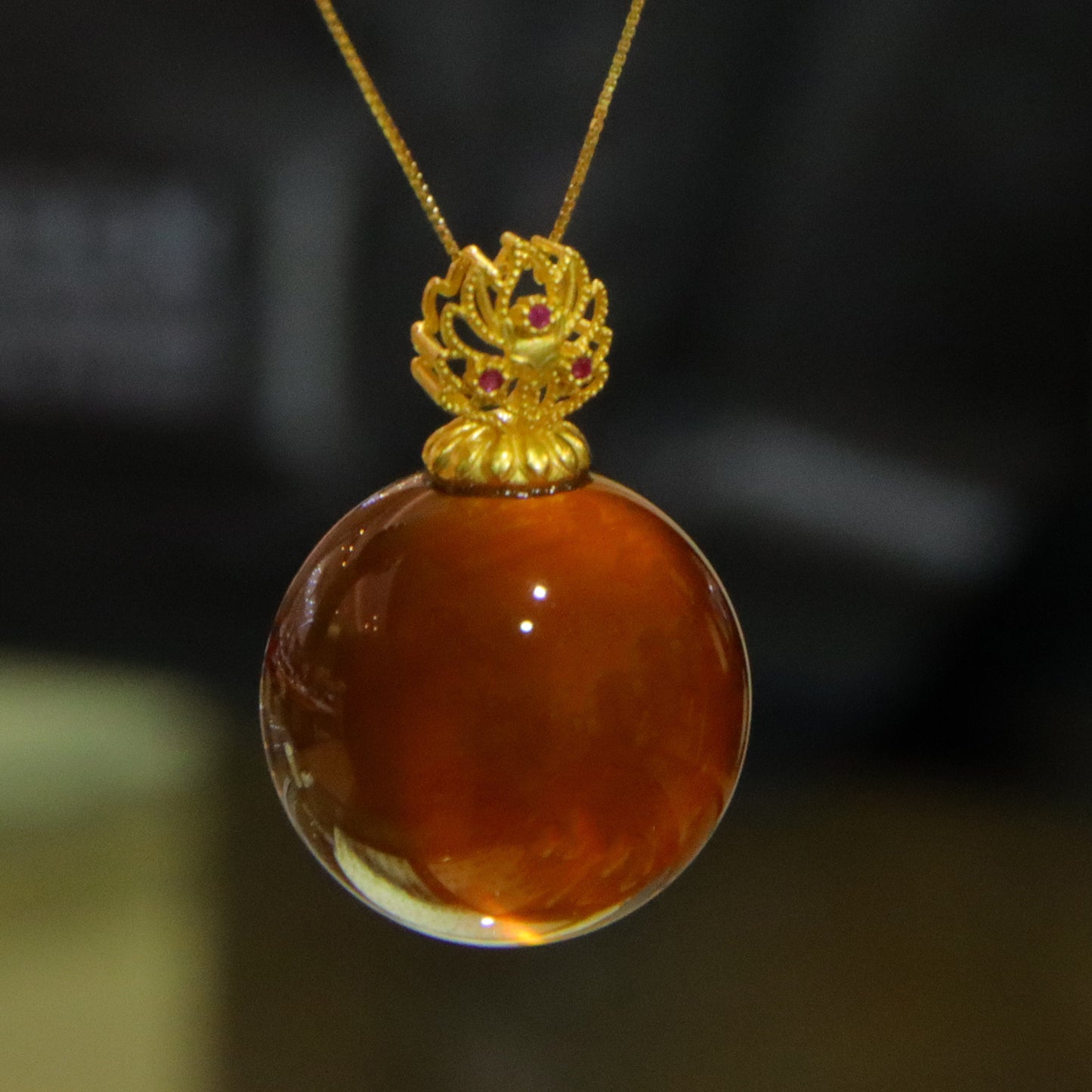 Vintage Blue Amber Women's Birthday Necklace Pendant