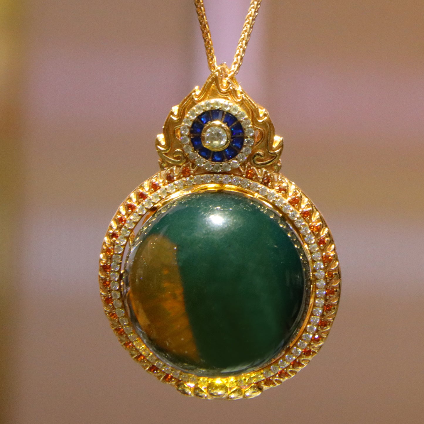 925 silver fashion blue amber diameter 23mm 0.017kg ladies necklace pendant