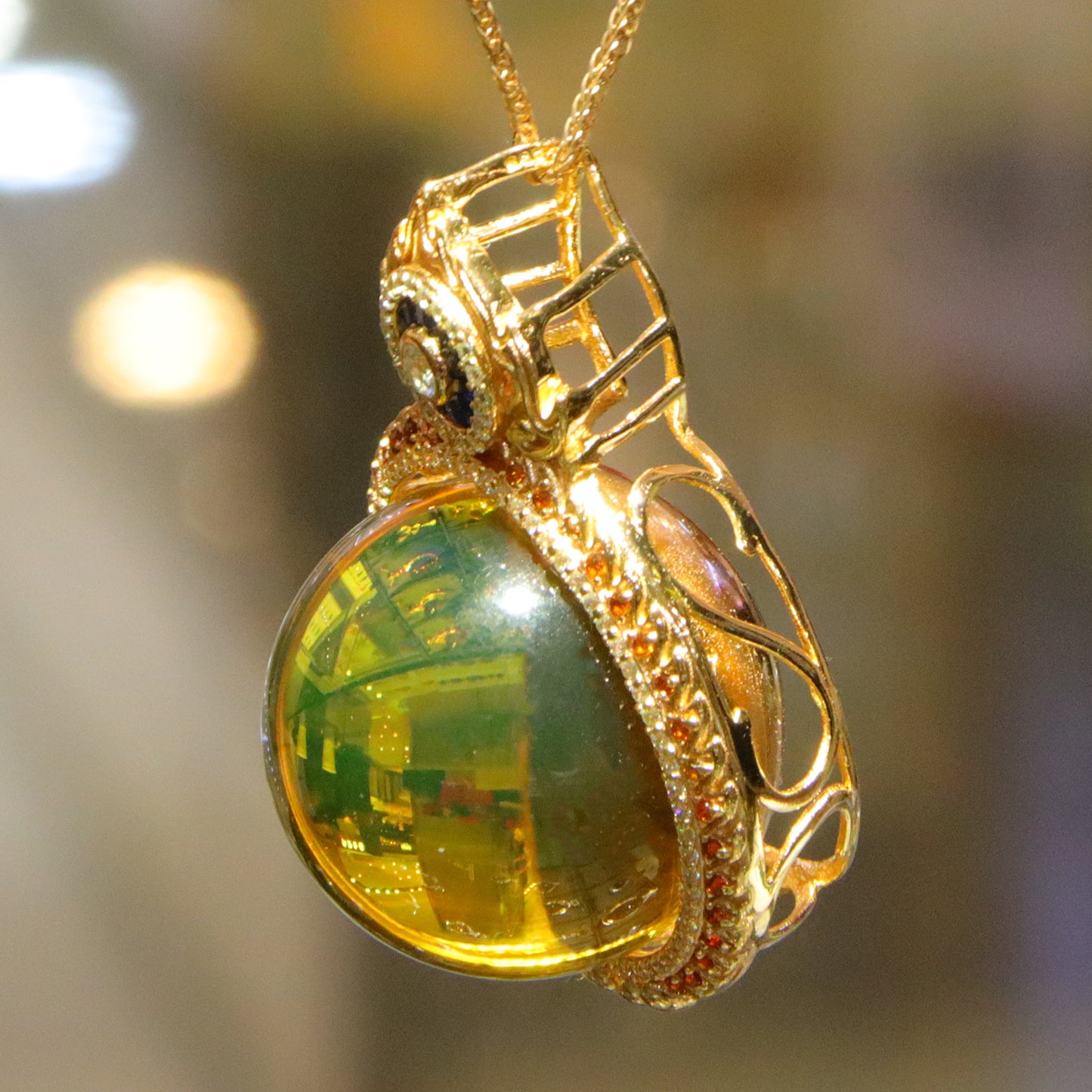 925 silver fashion blue amber diameter 23mm 0.017kg ladies necklace pendant