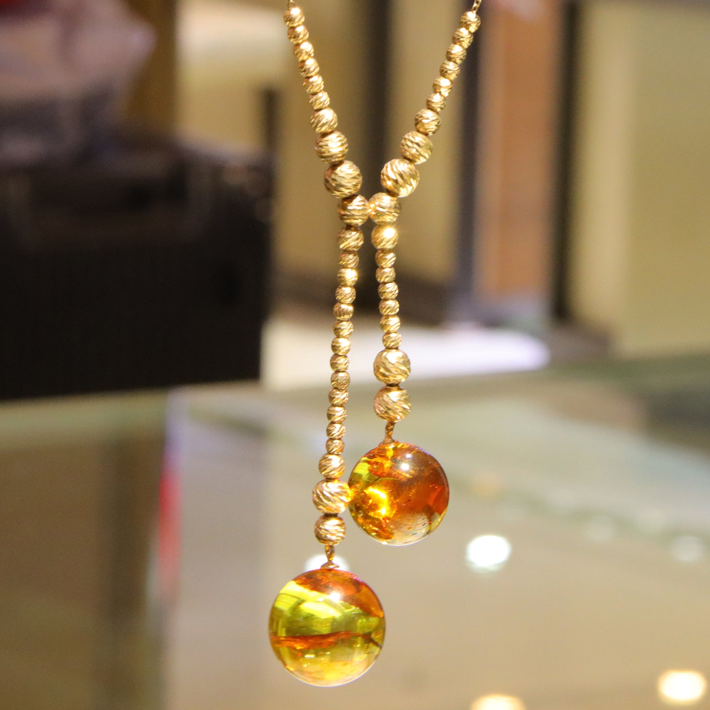 Retro simple blue amber diameter 15 18mm 0.011kg women's necklace pendant