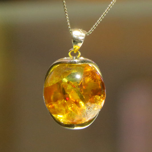 925 silver fashion blue amber diameter 14mm 0.005kg ladies necklace pendant