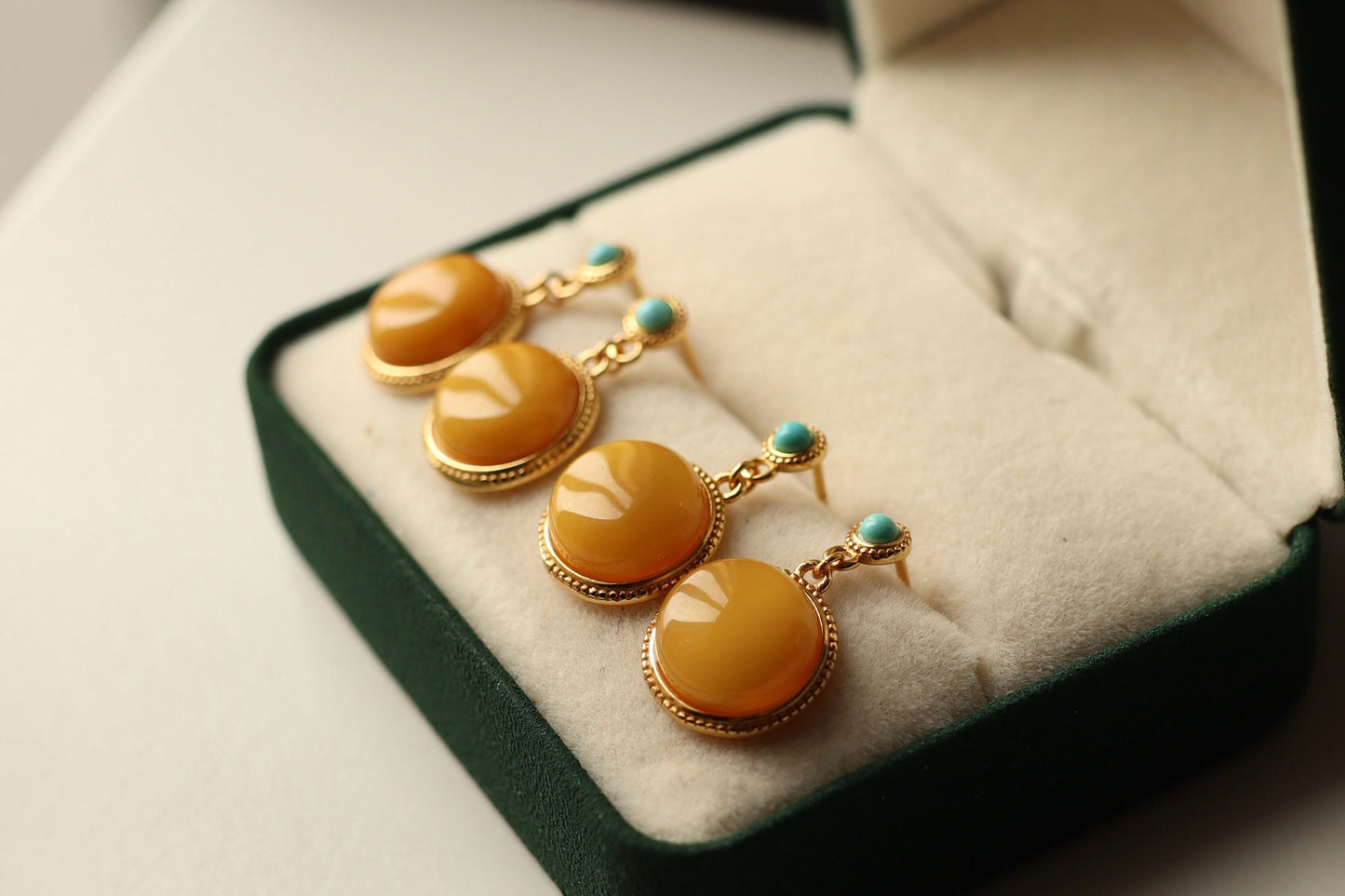 Natural Amber Resin Round Earrings | Handmade 15mm Gemstone Jewelry