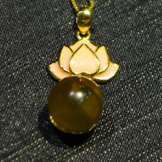 Handcrafted 925 Sterling Silver Mexico Blue Amber Pendant with Lotus Clasp – 10mm Round Bead