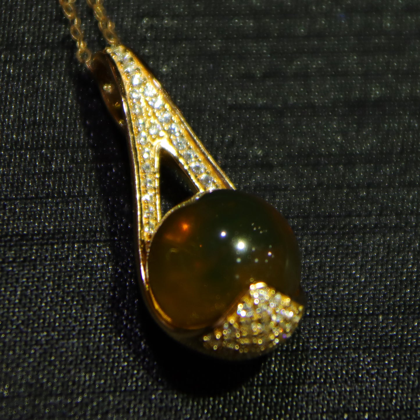 Sterling silver zircon inlaid natural amber Mexican blue amber pendant necklace 11mm round beads