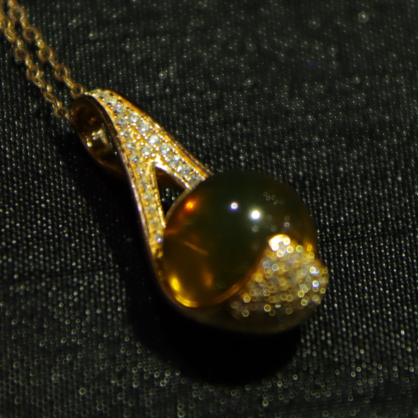 Sterling silver zircon inlaid natural amber Mexican blue amber pendant necklace 11mm round beads