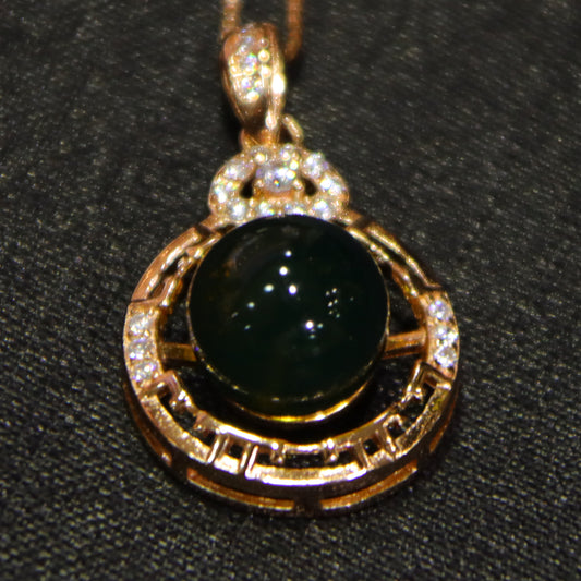 Pure Silver Natural Amber Mexican Blue Amber Round Pendant Necklace 9mm Bead