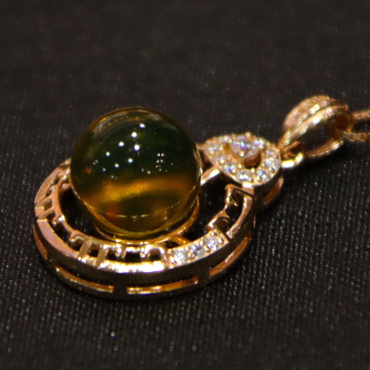 Pure Silver Natural Amber Mexican Blue Amber Round Pendant Necklace 9mm Bead
