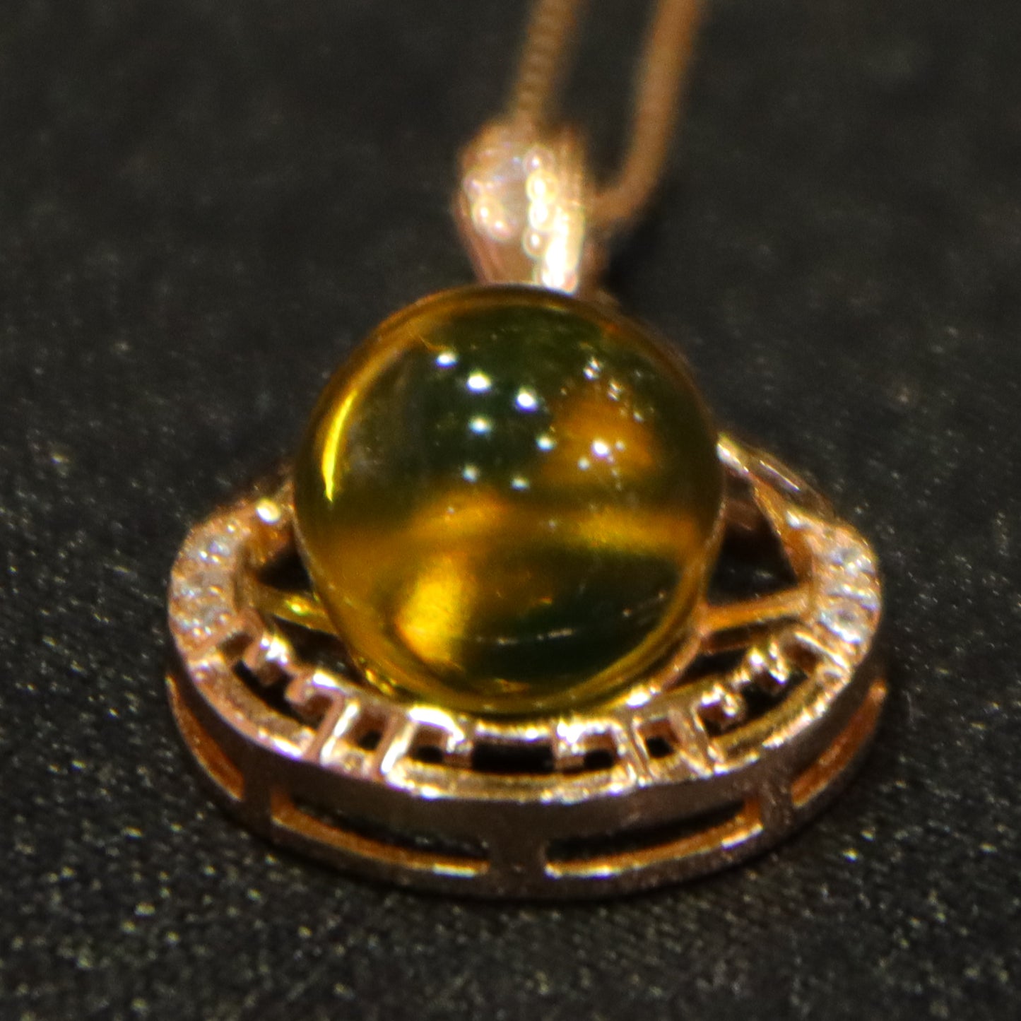 Pure Silver Natural Amber Mexican Blue Amber Round Pendant Necklace 9mm Bead