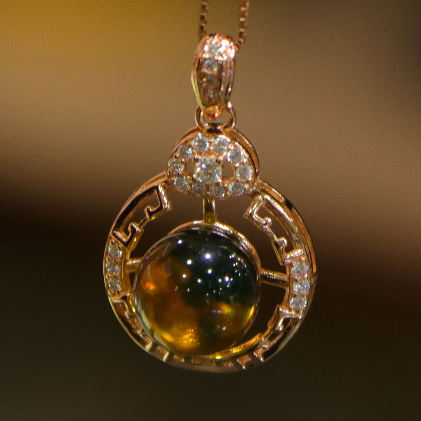 Pure Silver Natural Amber Mexican Blue Amber Round Pendant Necklace 9mm Bead