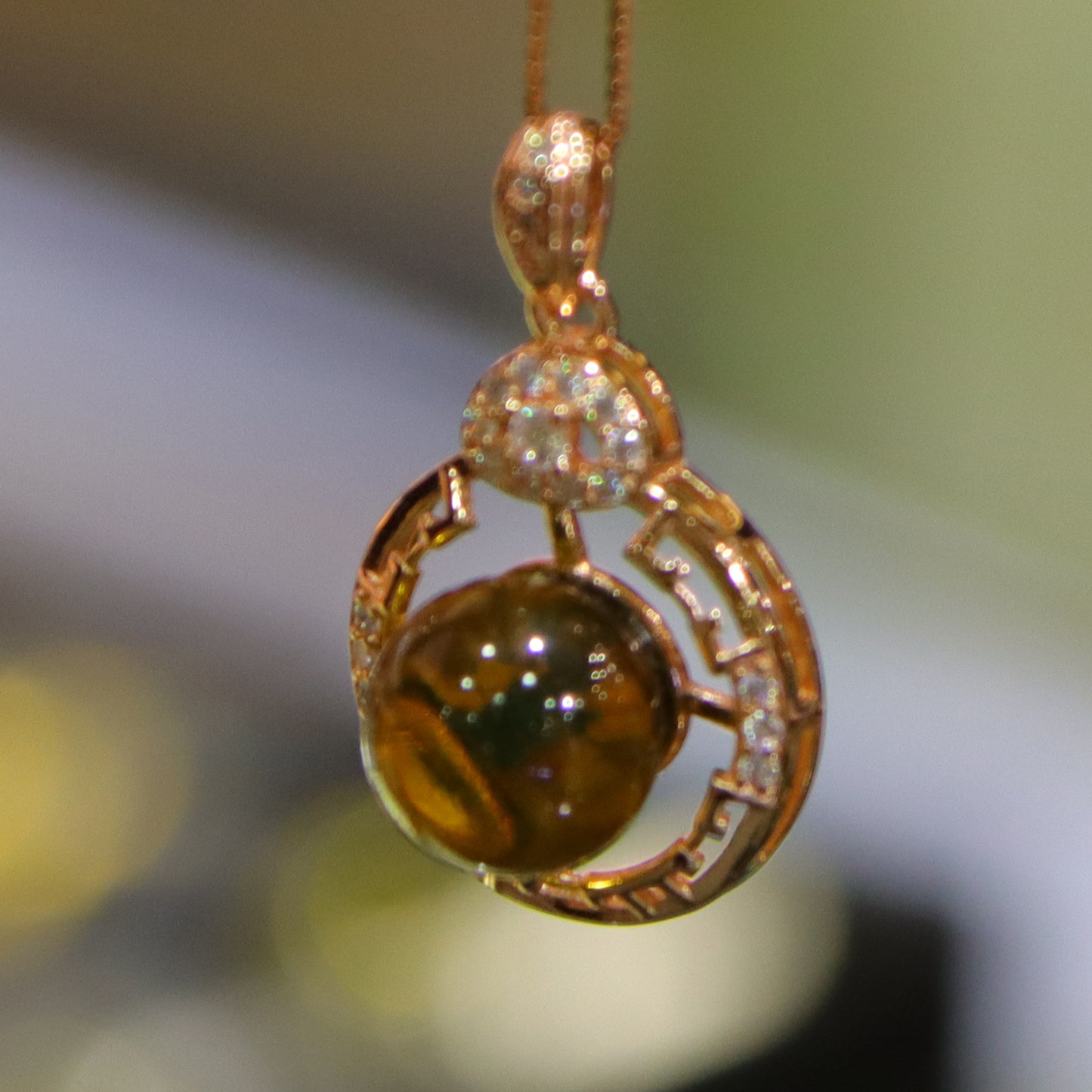 Pure Silver Natural Amber Mexican Blue Amber Round Pendant Necklace 9mm Bead