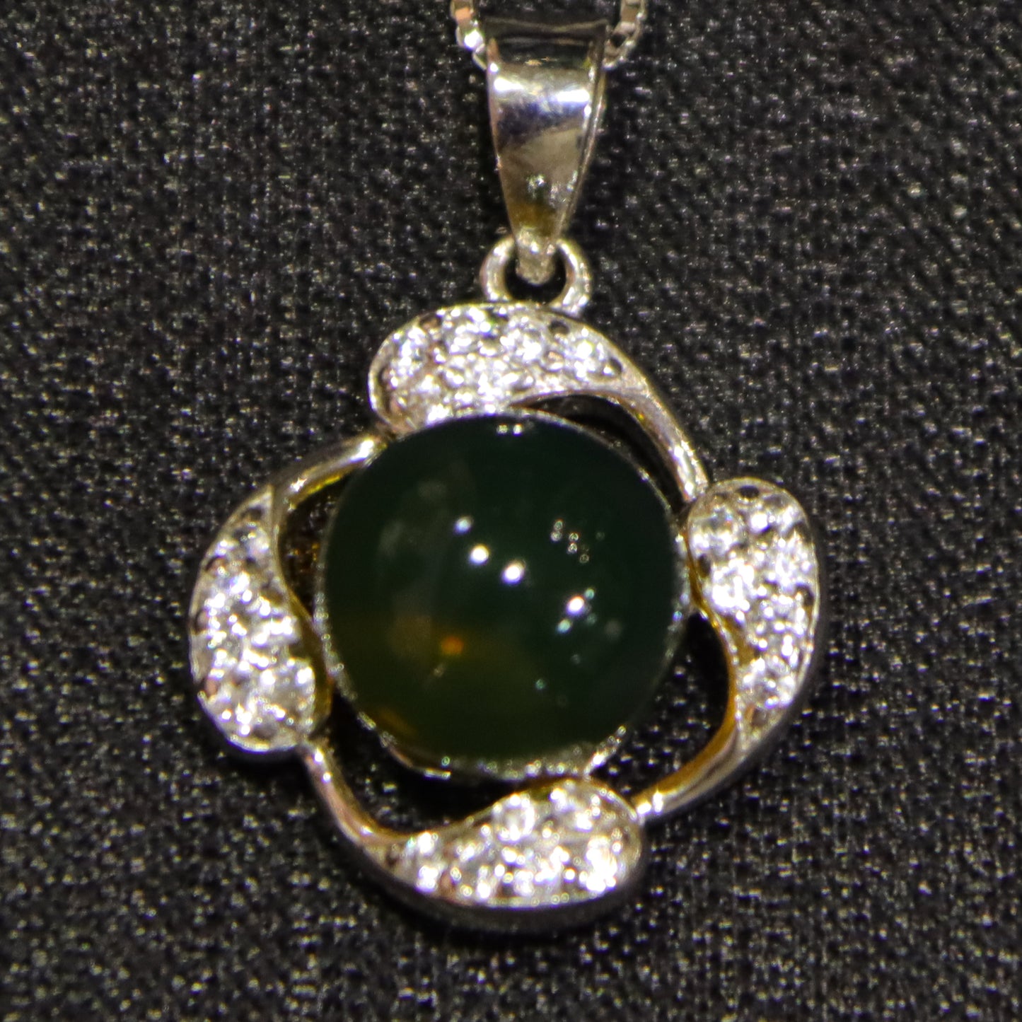 Sterling Silver Flower Pendant with Natural Mexican Blue Amber Gemstone – 9mm Round Bead