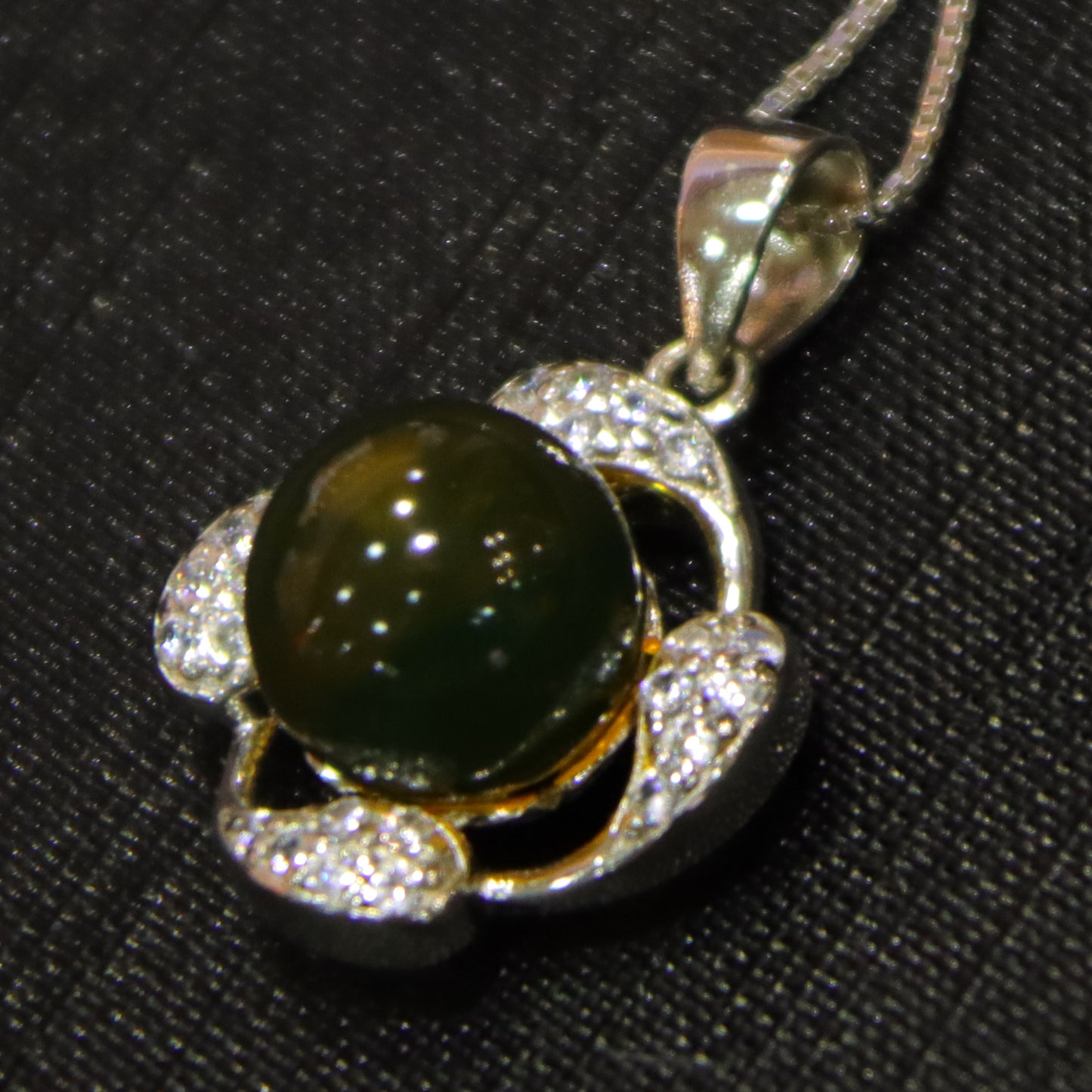 Sterling Silver Flower Pendant with Natural Mexican Blue Amber Gemstone – 9mm Round Bead