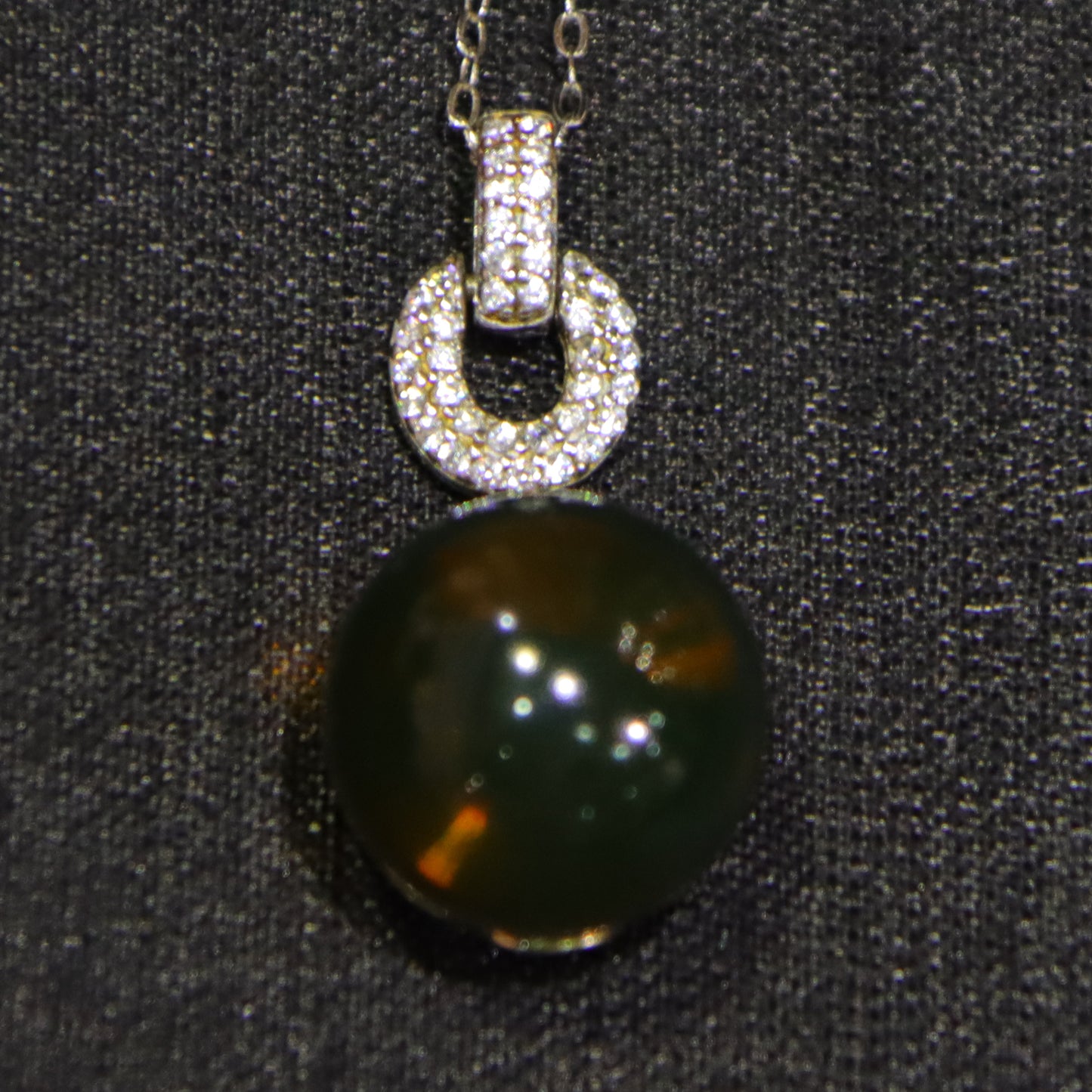 Handcrafted Natural Mexico Blue Amber 13mm Round Bead Pendant with Geometric Sterling Silver Clasp