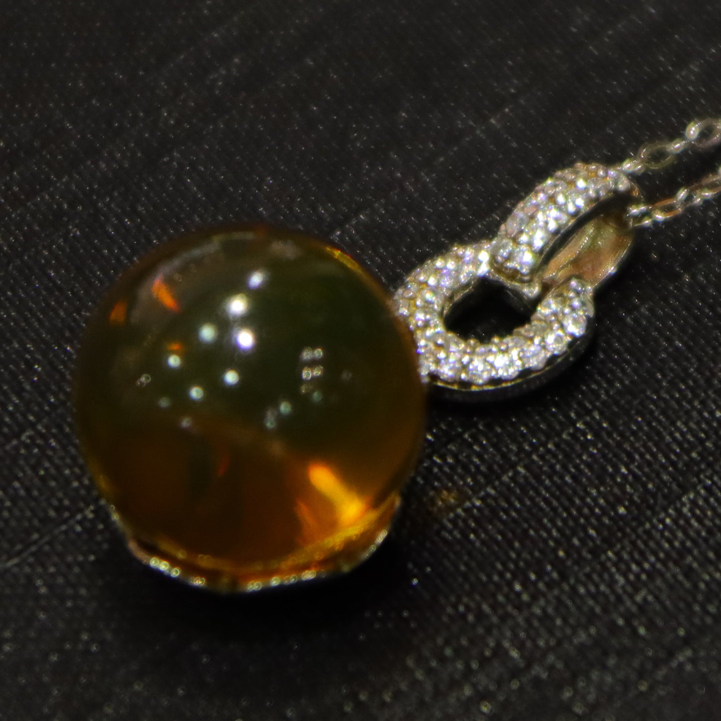 Handcrafted Natural Mexico Blue Amber 13mm Round Bead Pendant with Geometric Sterling Silver Clasp