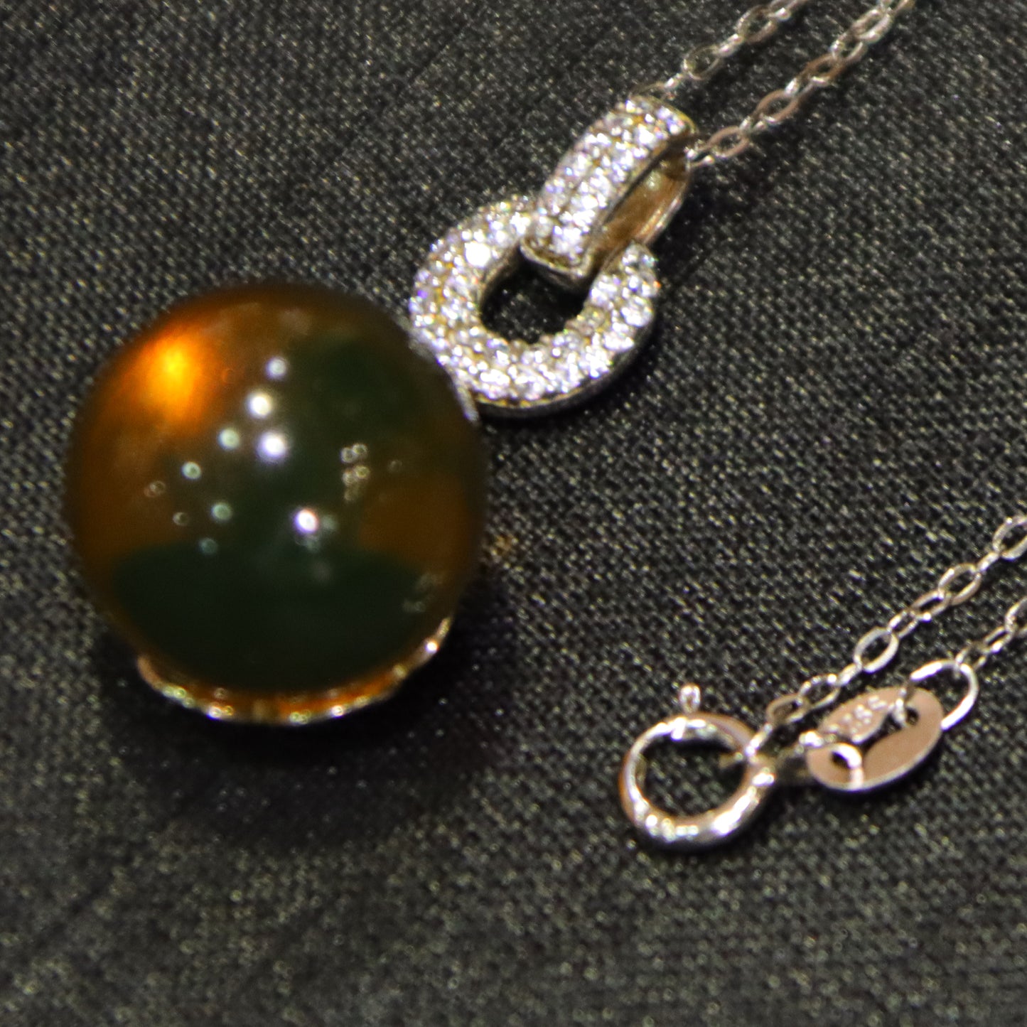 Handcrafted Natural Mexico Blue Amber 13mm Round Bead Pendant with Geometric Sterling Silver Clasp
