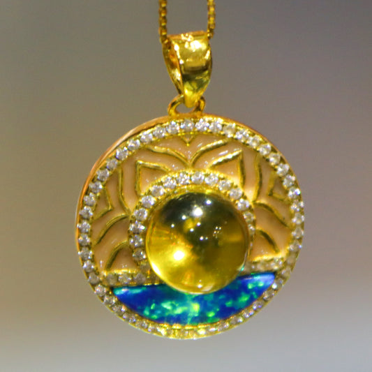 Natural Mexican Blue Amber Round Pendant | 8mm Handcrafted Gemstone Jewelry | Eco-Friendly Gift