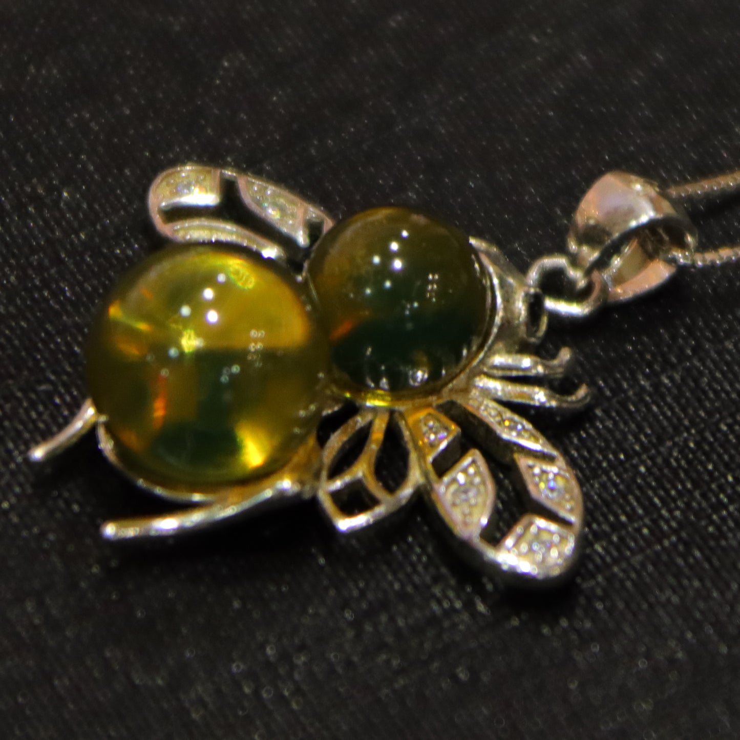 925 Sterling Silver with Natural Mexico Blue Amber Bee Pendant with 8mm and 9mm Beads - Natural Jewelry
