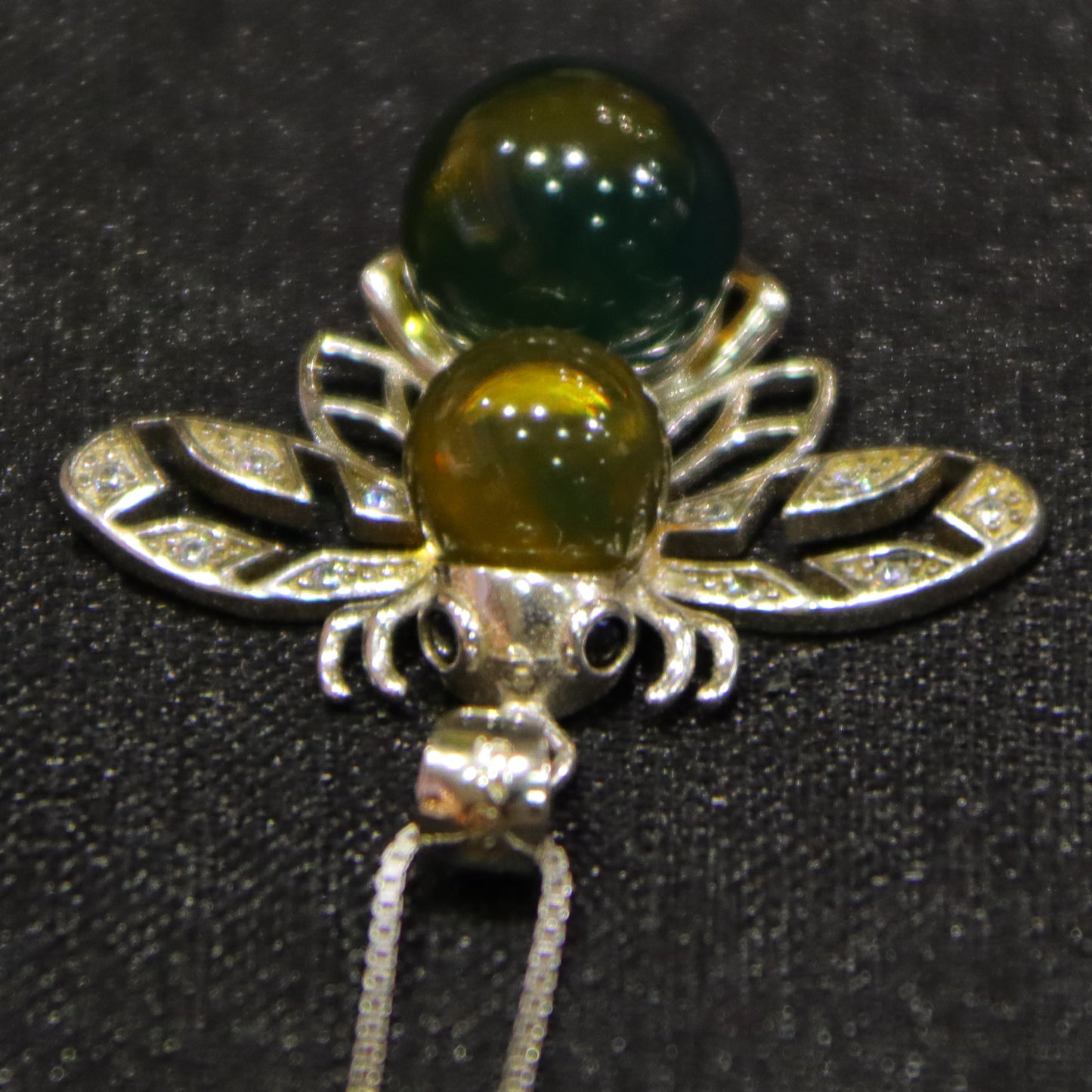 925 Sterling Silver with Natural Mexico Blue Amber Bee Pendant with 8mm and 9mm Beads - Natural Jewelry