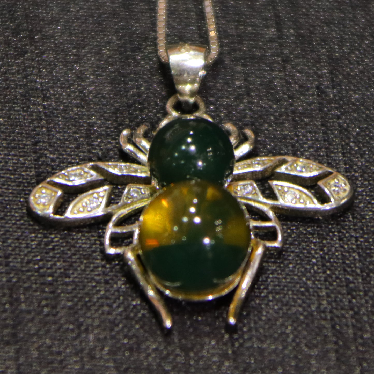 925 Sterling Silver with Natural Mexico Blue Amber Bee Pendant with 8mm and 9mm Beads - Natural Jewelry