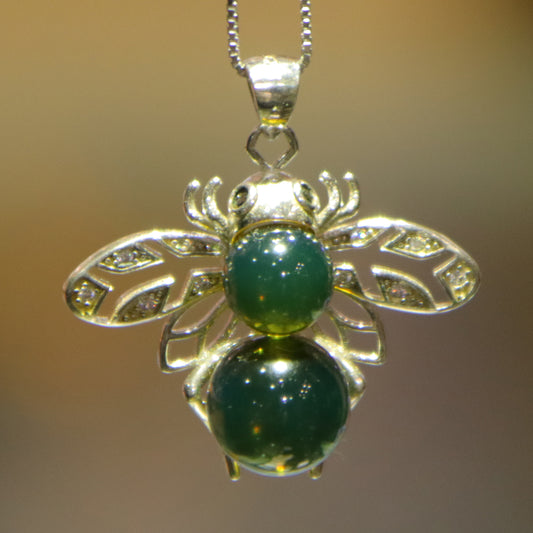 925 Sterling Silver with Natural Mexico Blue Amber Bee Pendant with 8mm and 9mm Beads - Natural Jewelry