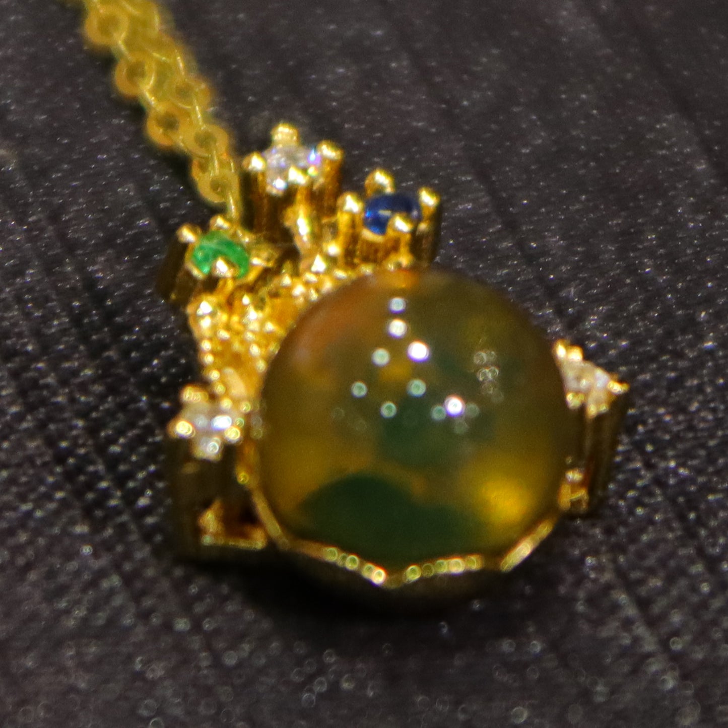 Natural Mexico Blue Amber Pendant with Colorful Cubic Zirconia | 7mm Round Bead | Handcrafted Jewelry
