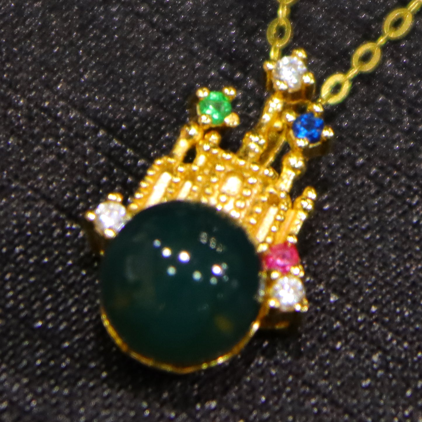 Natural Mexico Blue Amber Pendant with Colorful Cubic Zirconia | 7mm Round Bead | Handcrafted Jewelry