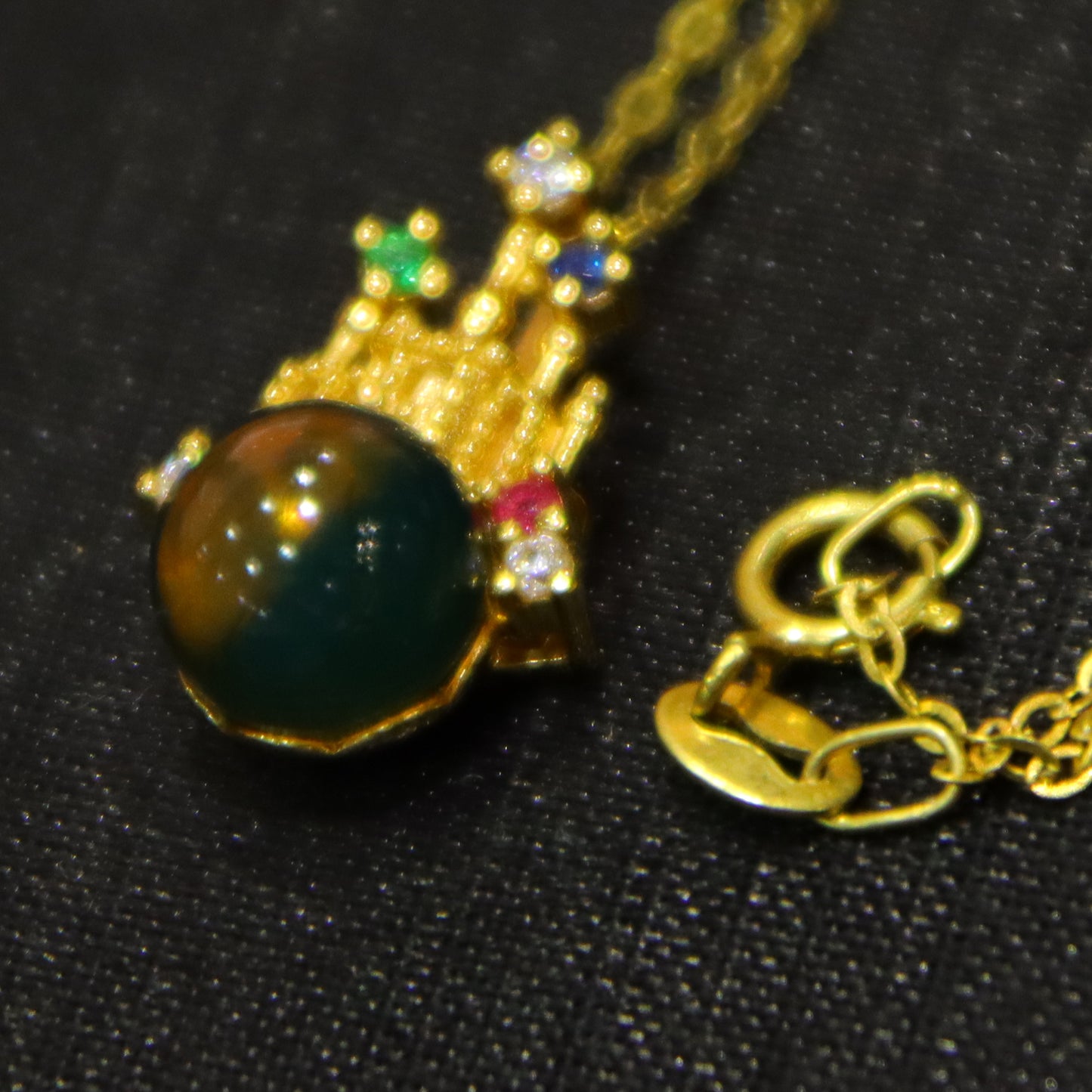 Natural Mexico Blue Amber Pendant with Colorful Cubic Zirconia | 7mm Round Bead | Handcrafted Jewelry